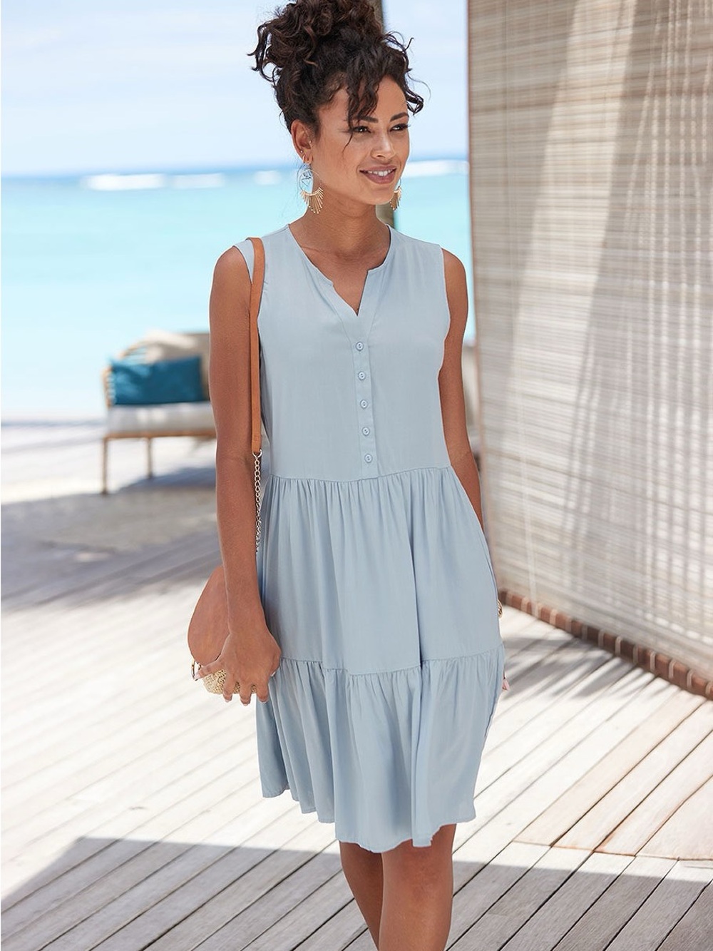 Tiered Midi Dress in White - Picture 5 of 12